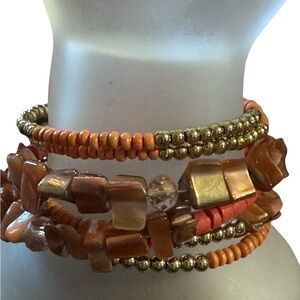 Wrap Bracelet Burnt Orange, Abalone, Wire-Wrap Boho Style